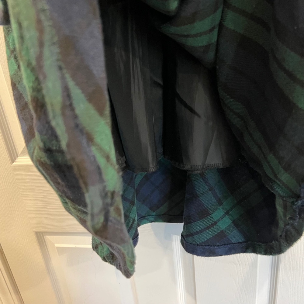 Green Navy Plaid Black Watch Midi Skirt XL Pockets Elastic Waist A-Line Fleece - Picture 12 of 12